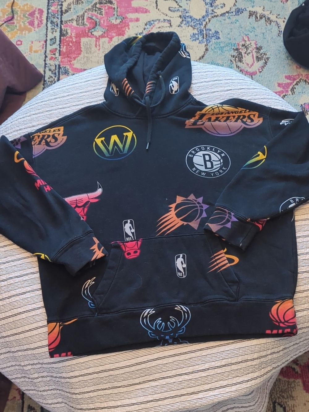 Hollister Black Hoodie with Multicolor NBA Logos